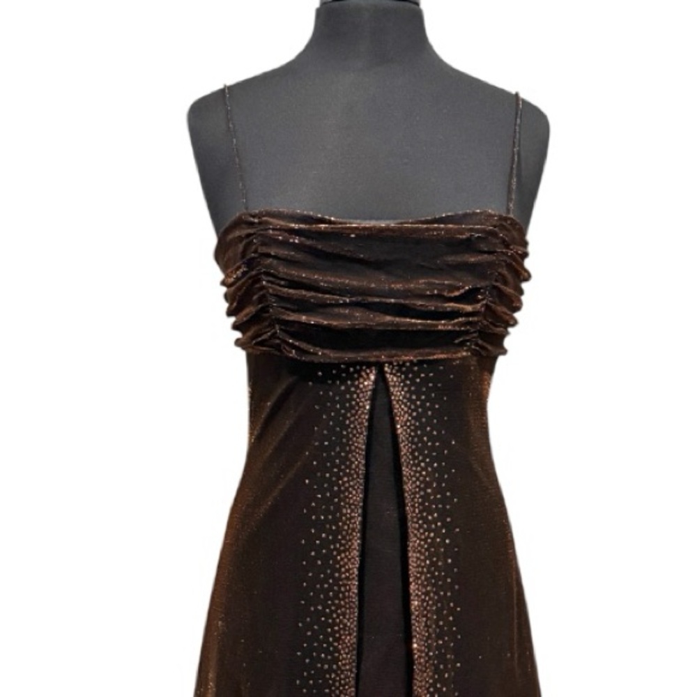 Vintage Y2K Jump Apparel Metallic Bronze Corset Gown Fairycore Gothic Prom Dress - Picture 3 of 16